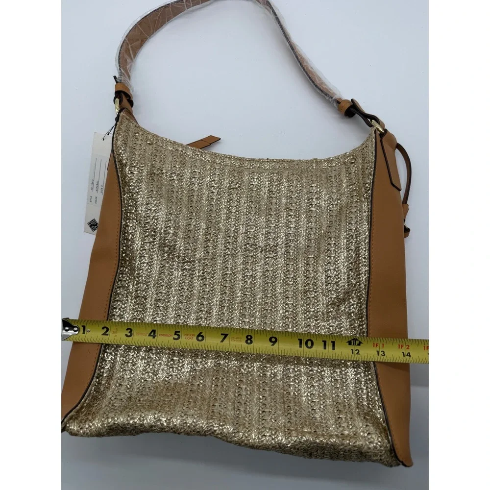 Sondra‎ Roberts Hobo Bag Large Gold New Woven Metallic Tassel 40-1124-3 NWT
